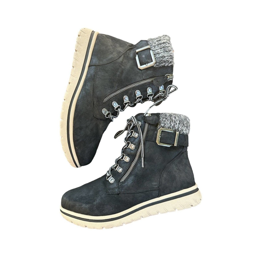 CLIFFS BY WHITE MOUNTAIN Womens Black Lace Hearty Round Toe Wedge Booties 9.5W